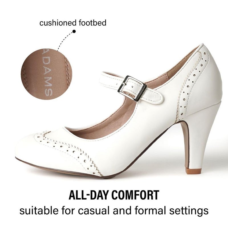J. Adams Kym Mary Jane Shoes Women Oxford Pumps - Cute Low Kitten High Heels - Retro Vintage Shoes for Women 1950s Mary Janes Round Toe Shoe with Ankle Strap - Image 2